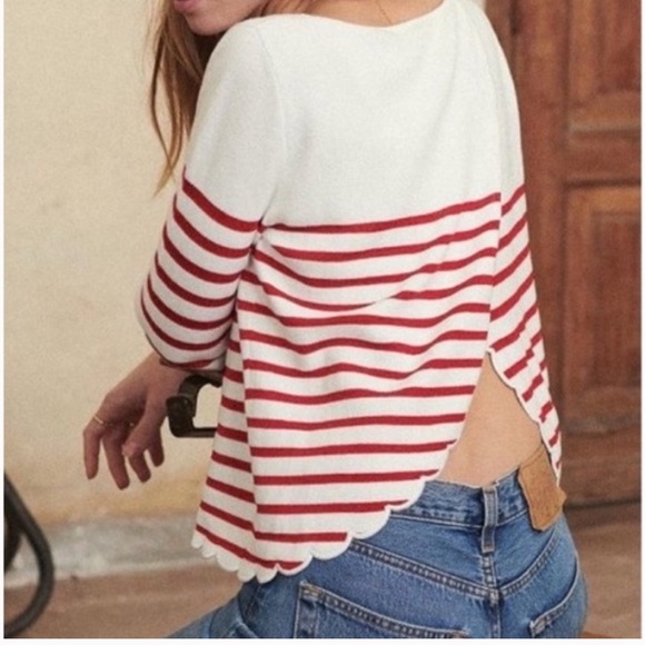 NWT Sezane Red and White Striped Long Sleeve Top M. Tulip back. Corentine jumper - Picture 3 of 7